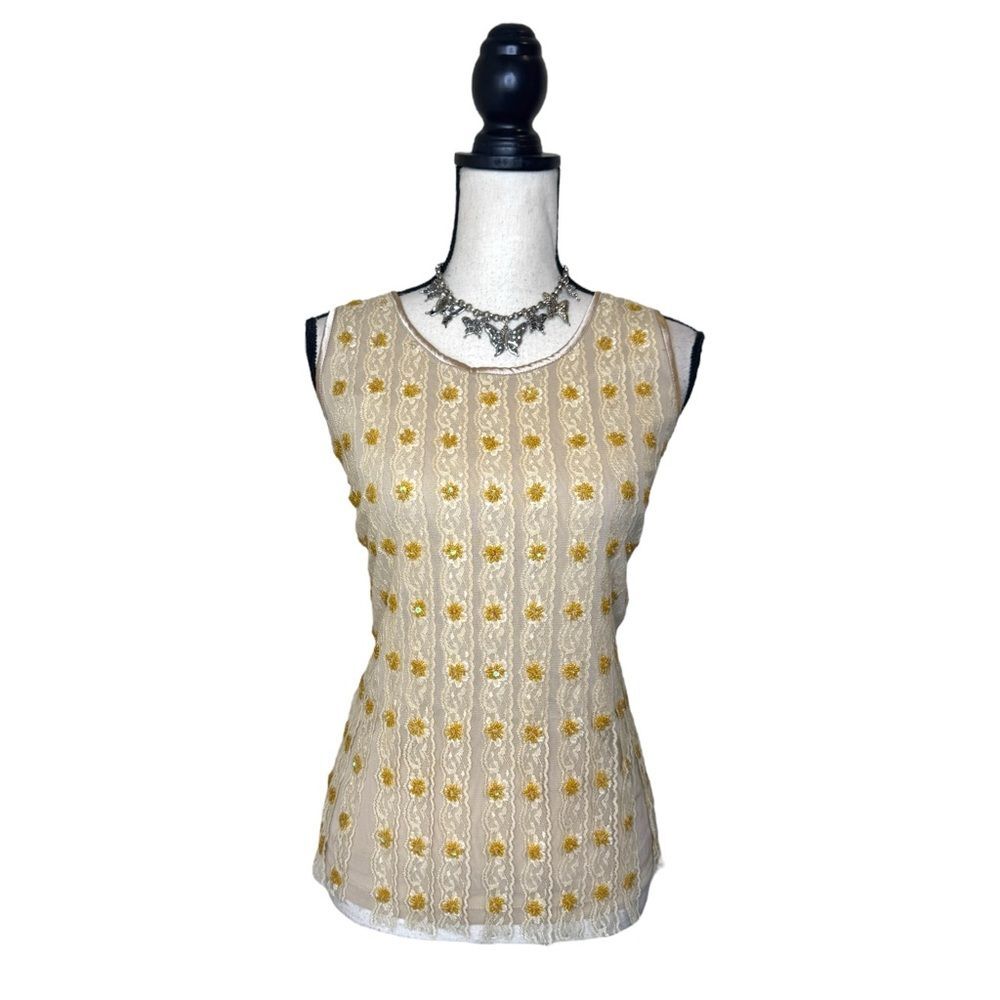 Noble Nude Mesh Sequin Lace Beaded Fairy Tank Size Large